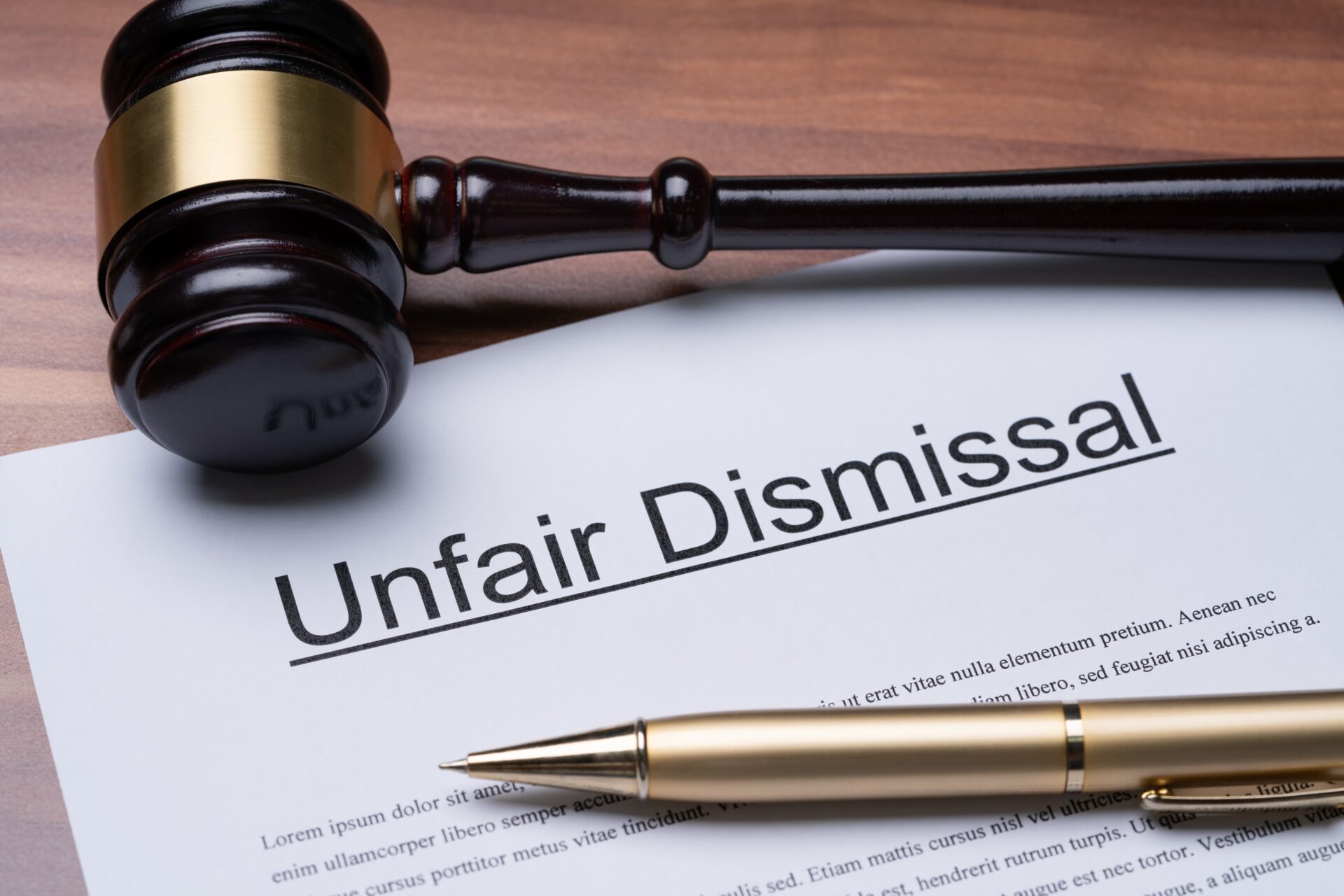 Gavel and unfair dismissal document highlighting legal action in Melbourne.