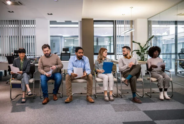 Group of employees waiting for a job interview, symbolizing the complexities of unfair dismissal cases.